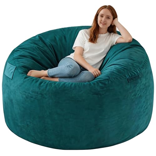 SIMFLAG 5FT Bean Bag Chair Large Bean Bag Chairs with Memory Foam Filled Fluffy Beanbag Sofa with Dutch Velvet Cover Round BeanBag Chairs for Living Room Playroom- Sea Blue