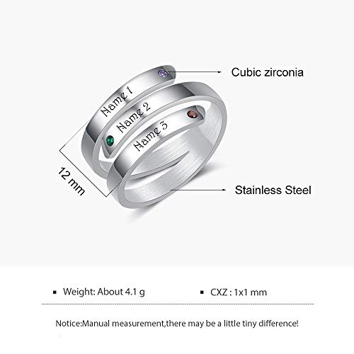 ROSI Personalized Spiral Twist Ring 2/3/4 Names Rings with Birthstones,Customized Mother Ring with Kids Name,Friendship Rings for Women,Anniversary Promise Rings Jewelry,Promise Rings for Couples3