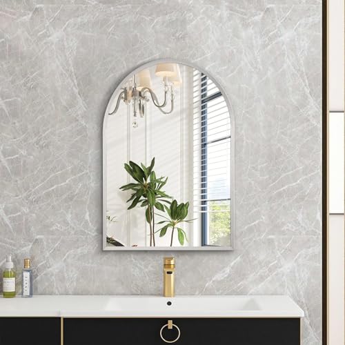Image of Arched Bathroom Mirror, Wall Mounted Mirror Arch Mirror Aluminum Alloy Frame Bathroom Mirror Living Room, Bedroom, Bathroom and Entryway 20 inchx16 inch