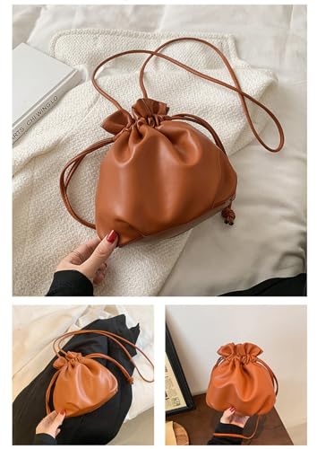 Oanexx Small Leather Drawstring Bucket Bag Hobo Bucket Bags And Purses Crossbody Bucket Satchel Bag Soft Drawstring Purse thumb #3