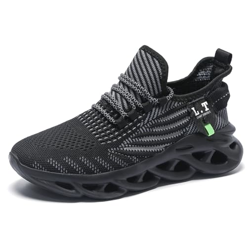 Image of GDEBYZ Men Running Shoes Womens Slip On Walking Tennis Sneakers Gym Athletic Sports Workout Non Slip Breathable Lightweight Comfortable Fashion Black Gray Size 8.5