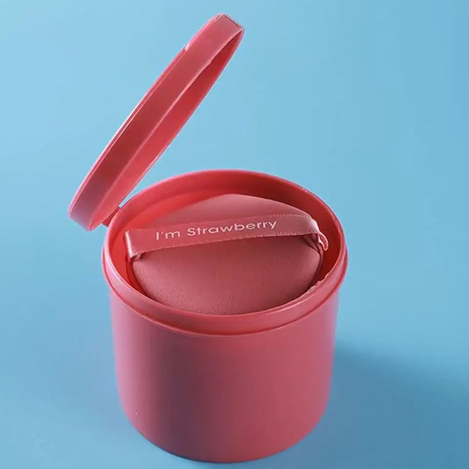 Conjunto de sopro cosmético com caixa gota de água redonda dupla face esponja de maquiagem macia ferramenta de pó lavável de beleza, forma de gota d'água rosa