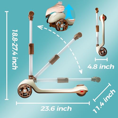 Image of YING LU 3 Wheel Scooter for Kids Ages 3-8, Kids Kick Scooter with LED Light-Up Wheels & Adjustable Handlebar, Toddler Scooter with Rear Brake (Brown /Red)
