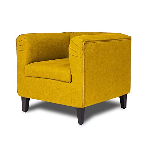 Image of Wakefit Wooden Sofa Set for Living Room | 3 Year Warranty - Miami (Fabric, Chrome Yellow) 1 Seater