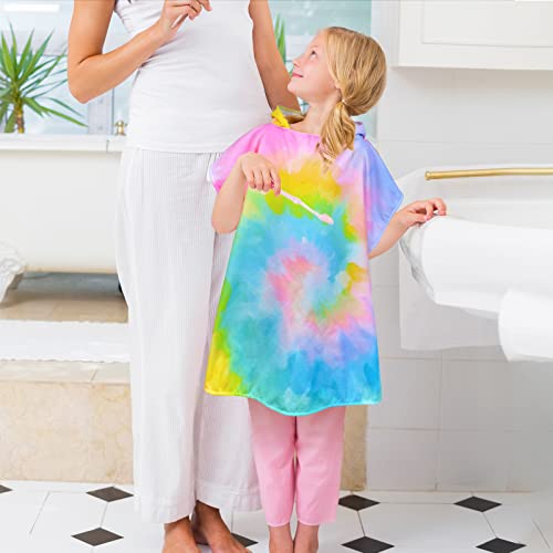 Hooded Beach Towel For Kids Girls, Lightweight Microfiber Bath Pool Swim Poncho Towel Cover-Ups For 3-8 Years, Super Absorbent, 24 In X24 In (Rainbow Tie Dye) #TOP6