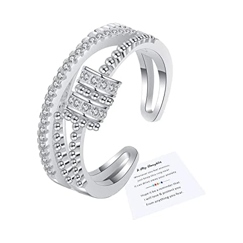 To My Daughter - Fidget Ring, Anxiety Ring for Women,Silver Ring with Beads Spinner Ring,Stress Reliever Spinner Rings, Adjustable Open Ring With Jewellery Box, Fidget Rings Jewelry for Women Girls Cover