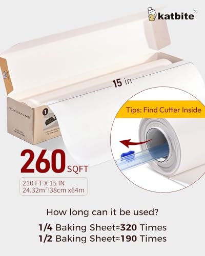 Katbite CA-3850ROLL-60MX2-1 Parchment Paper Roll For Baking, 2 Pack Of 15 In X 210 Ft, Heavy Duty Cooking Paper For Baking Bread, Cookies, Non-Stick For Oven, Air Fryer, Steamer thumb #1