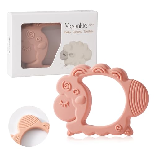 Image of Moonkie Teething Toy, Safe & Easy to Hold BPA Free Silicone Baby Soothing Teethers, Prevent Finger Sucking Teether Toys Best for Babies 0-6 6-12 Months (Sheep Muted)