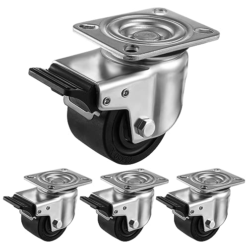 Humagineer 70mm Ruedas Giratorias con Freno, Ruedas para Muebles Pesados, 360 Grados Nylon Bajo Centro de Gravedad Ruedas Carga 2000KG, Ruedas para Mover Muebles, Mesa de Centro, Taller, Set de 4