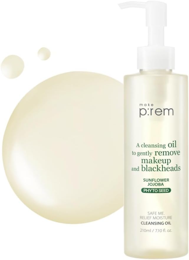 MAKE P:REM Safe Me. Relief Moisture Cleansing Oil, Deep Pore Cleansing Makeup Remover for Oily Skin, All Skin Types, Gentle Blackhead Remover, Korean Skin Care, 7.1 fl.oz. (210ml)