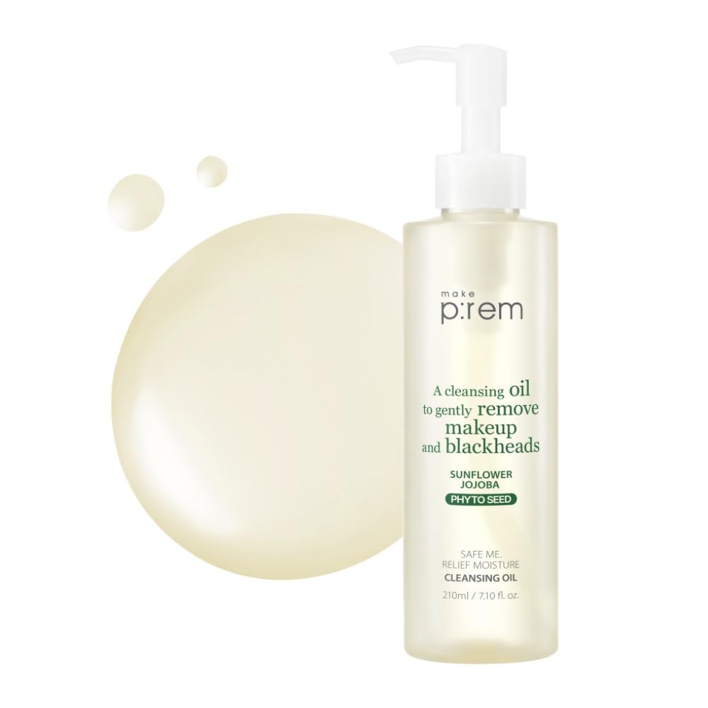 MAKE P:REM Safe Me. Relief Moisture Cleansing Oil, Deep Pore Cleansing Makeup Remover for Oily Skin, All Skin Types, Gentle Blackhead Remover, Korean Skin Care, 7.1 fl.oz. (210ml)