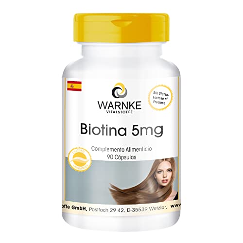 Biotina 5 mg - Fuerte - con 5000mcg Biotina por cápsula - 90 cápsulas, vegano | Warnke Vitalstoffe - Calidad de farmacia alemana
