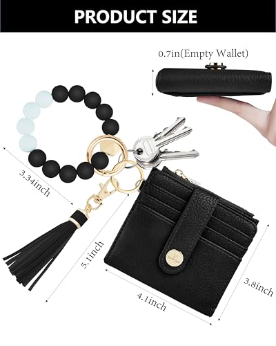 Image of Keychain Wallet Wristlet for Women,RFID Small Wallet | Wallet Wristlet with Zipper Coin Pocket,Vegan Leather Card Wallets for Women, 2 ID Window,Gift