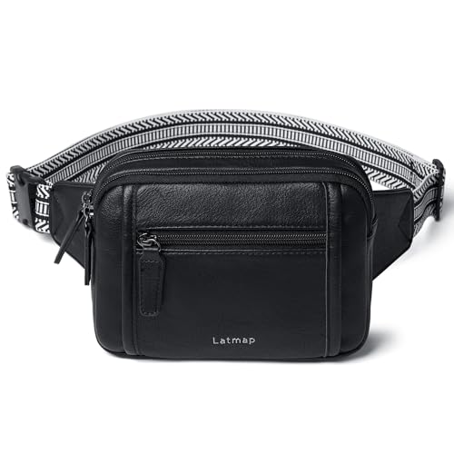 Image of LATMAP 3L TRIPLE ZIP Fanny Packs Belt Bag For Women Men Crossbody Waist Pack Sling Chest Bum Travel Bag Purse Faux Leather Fashion Cute Black