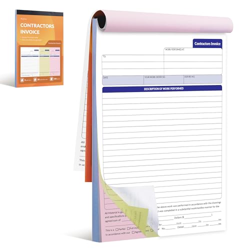 Harfesto Large Contractor Invoice Book, Invoice Receipt Book for Small Business, 3 Part Carbonless Work Order Estimate Forms, 8x11 in, 50 Sets