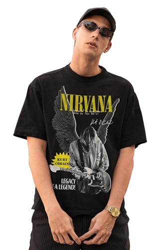 Image of CAPTCHA Men's Oversized Tshirt in Black - Nirvana Wings