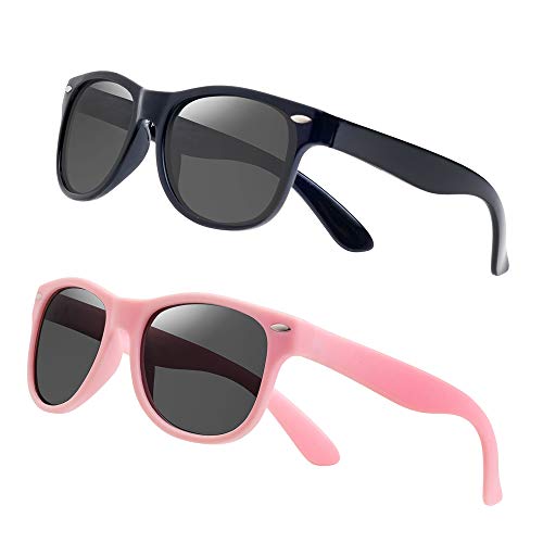 YAMAZI Girls Sunglasses 2 Pack Kids Sunglasses Unbreakable Toddler Sunglass UV Protection Kids Polarized Sunglasses Age 3-10