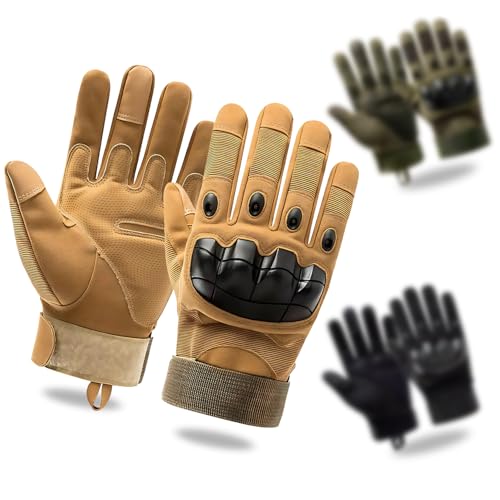 Luva Tática Airsoft, Paintball, Segurança, Policial, Militar, Motoqueiro, Ciclismo, Pesca, Direção, Proteção das Mãos, Antiderrapante, Unissex Ajustável, Uso Diário com Touchscreen (Bege/Marrom)