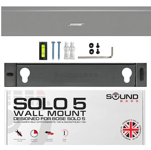 Sound Bass Solo 5 Wall Mount Bracket for Bose Solo5 Soundbar, Compatible with Solo Soundbar 2 Sound Bar Series II, Complete Kit with All Mounting Hardware, UK Design