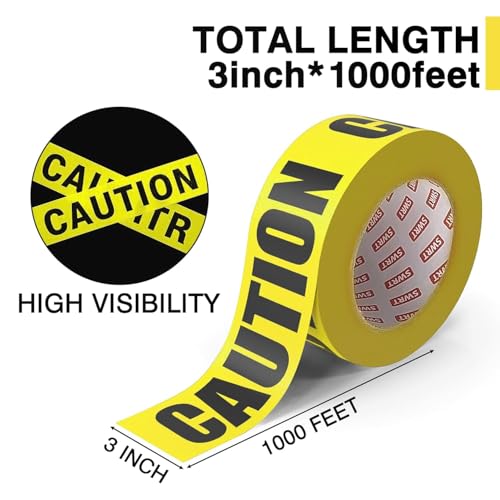 SWRT 1 Roll Premium Yellow Caution Tape, 3 Inch x 1000FT Bright Hazard Tape with Bold Black Text for Danger Zones/Sporting Events, Construction Tape for Crime Scenes/Halloween Decor - Thumbnail 2