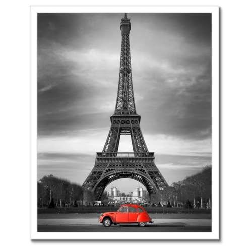 Voiture rouge et tour Eiffel poster encadre decoration murale pour bureau chic
