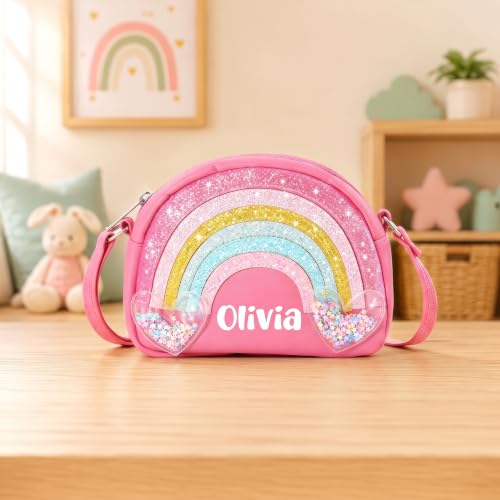 Image of Personalized Purse, Rainbow Glitter Custom Name Crossbody Bag