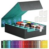 TiMOVO Trading Cards Storage Box, 3800+ MTG Card Deck Box with 24 Colorful Dividers & 5 Card Supporters, 5 Rows Magnetic Leather Commander Deck Box Fits MTG Yugioh TCG Magic Game Cards, Black+Green