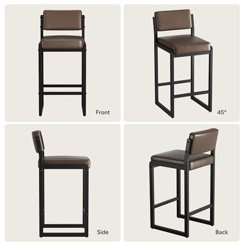 Image of Bar Stools Set of 2, Modern Counter Height Bar Stools with Back,26 inch Dark Brown