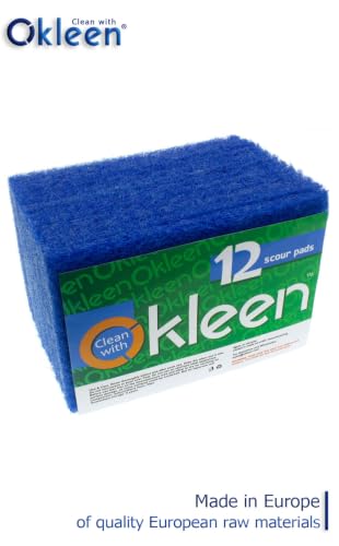 Image of Scour Pads. Made in Europe. 12 Pack, Blue, 4 x 6 Inch Odorless General Purposes Scouring Scrubbers for Cleaning Dishes, Cutlery & Kitchen Stuff, Garage & Garden Tools, Grills & Outdoor Things