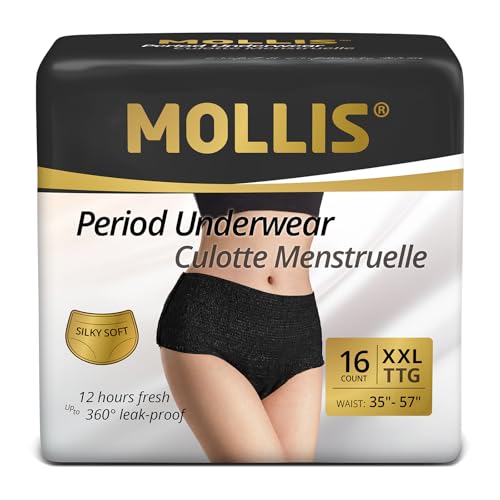 MOLLIS Disposable Period Underwear for Women, Postpartum Panties, Maternity Knickers Heavy Flow Leak Proof, Black, XXlarge, 16 Count