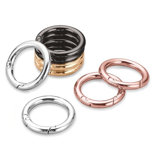 Image of Gkeygo Key Ring Clip, 1 Inch Keychain Rings, 8 Pack Round Carabiner Clip for Keys, Buckle, Bags, Purses - Key Chain Hooks Replacement Keychains Lanyard DIY Crafts - Silver, Gold, Rose Gold, Black