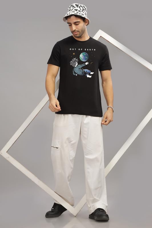Image of XENOVAURBAN Men's Graphic Printed RN-Earth Round Neck Regular and Plus Size Cotton T-Shirt