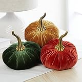 Large Velvet Pumpkins Set of 3 Includes Rust Gold Olive, Handmade Home Decor, Holiday Mantle Decor, Fall Halloween Thanksgiving Centerpiece, Rustic Farmhouse Decoration
