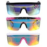 OATIPHO 3pcs Retro Outdoor Cycling Sunglasses Set with Black Frame Gold Logo White Frame Red Lens for Sports