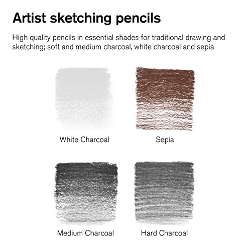 Winsor & Newton 0490009 Zeichenstifte Set - 4 Skizzenstifte in White charcoal, Sepia, Medium Charcoal, Soft Charcoal, 1 Stück (1er Pack)