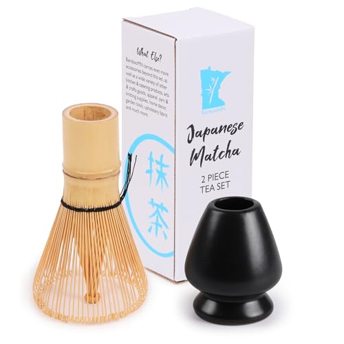 Matcha Tea Whisk Set - Bamboo Whisk and Whisk Holder - Black