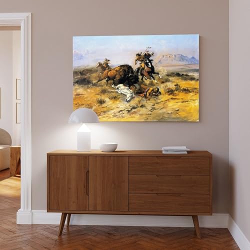 Décoration murale Charles M Russell Buffalo Hunt tableau toile bureau 20x30 - 6