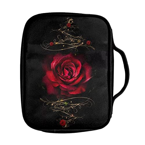 ZIATUBLES Red Rose Print Bible Cover Carrying Book Case Church Bag Bible Protective with Handle and Zippered Pocket for Mother Lady Women - Image 2