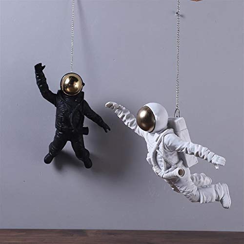 WYHP Modern Minimalist Nordic Creative Astronaut Crafts Resin Decoration Home Living Room Bedroom Pendant (Color : Black)