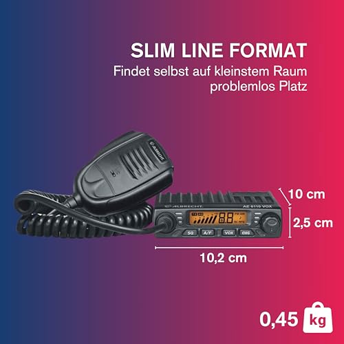 Albrecht AE 6110 VOX CB-Funkgerät, mit VOX Freisprechfunktion für freihändige Nutzung in Auto & LKW, 12613, Mini CB-Funk mit ASQ & LED-Anzeige, schwarz