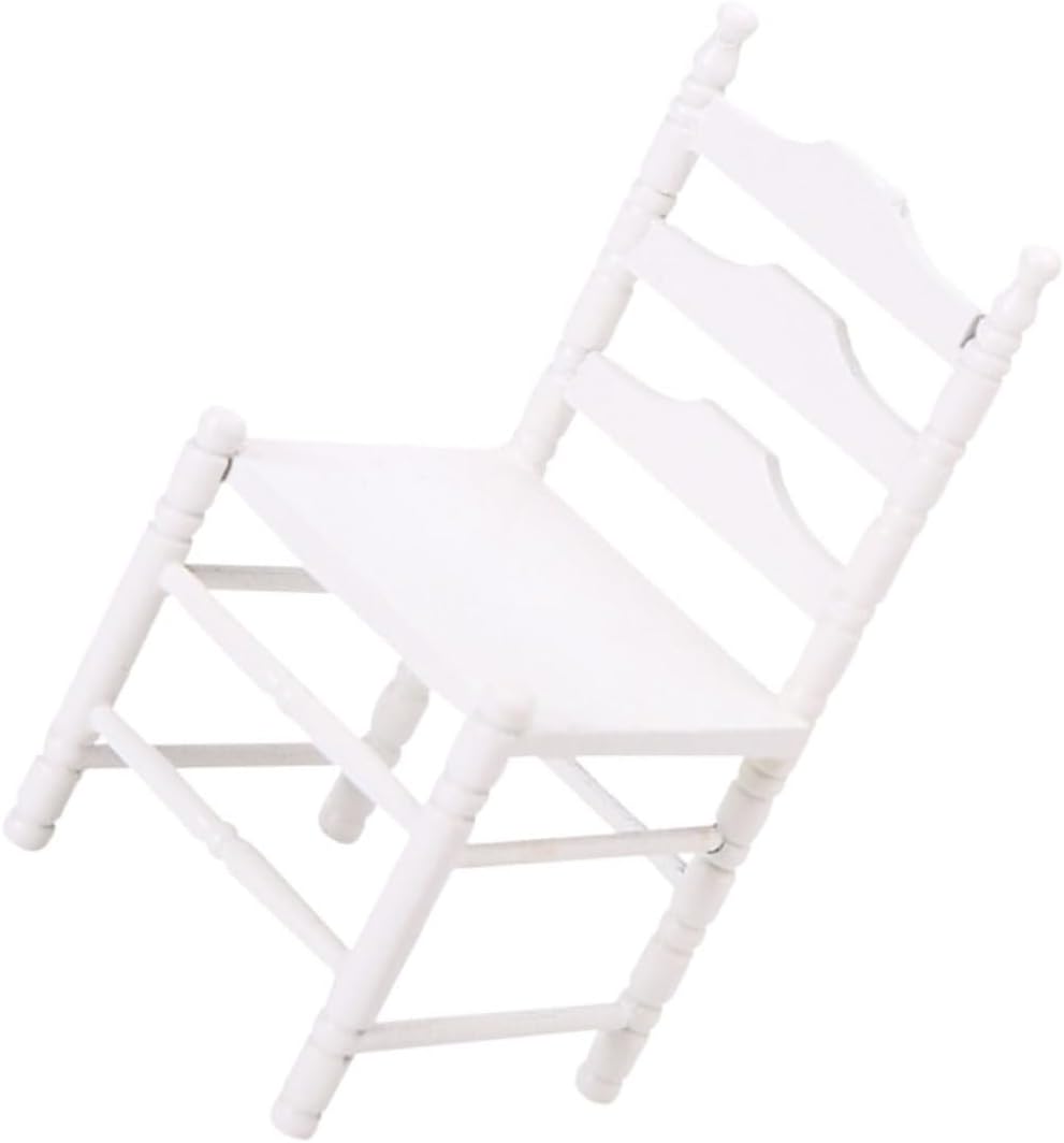 GLEAVI 12 Scale Small Wooden Backrest Chair for DIY Doll Furniture Decoration, White Miniature Furniture Accessory for Dollhouse and Small House Decor