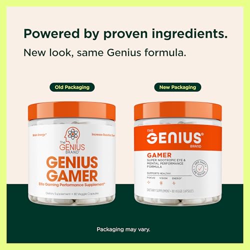 Image of Genius Gamer, Gaming Focus Supplement, 80 Pills - Elite Nootropic Performance Booster - Boost Brain & Mental Clarity, Reaction Time & Concentration - Blue Light Support with Lutemax