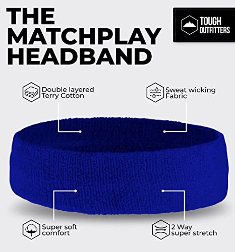 Image of Tough Headwear Terry Cloth Headband - Sweat-Wicking Running Head Band - Basketball Accessories - Headband for Washing Face