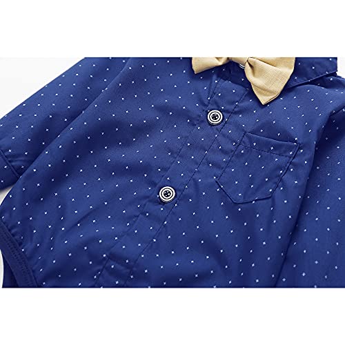 Hemarisle Baby Toddler Boy Formal Gentleman Suits,Dress Long Blue Shirt With Bowtie+Suspender Pants Dressy Outfit (3136Blue, 3-6 Months) #TOP3