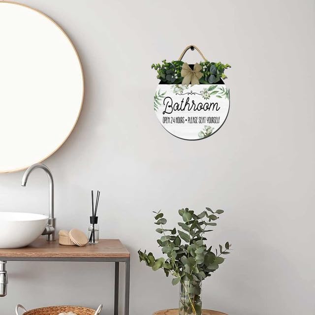 Bathroom Decor,Bathroom Open 24 Hours Please Seat Yourself,Wood Rustic Farmhouse Hanging Bathroom Sign,Modern Farmhouse Sign
