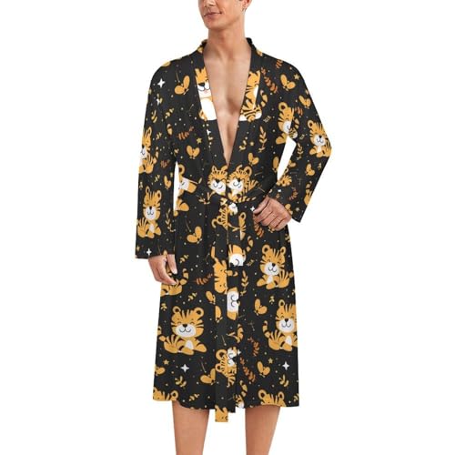 Cute Tiger Funny Men's Robe Soft Lightweight Bathrobe Long-sleeve Spa Robes