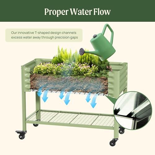 Image of Rolling Elevated Raised Garden Bed-V Series, 2' x 6' Garden Beds with Legs & Storage Rack for Patio & Porch, 1000 Lbs Weight Capacity, Outdoor Planter Box for Vegetables Flower Herbs, Pearl White
