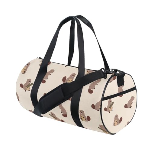 Duffel Bags Cute Beaver Gym Bag Round Sports Bag Canvas Travel Luggage Overnight Bags for Men Women4
