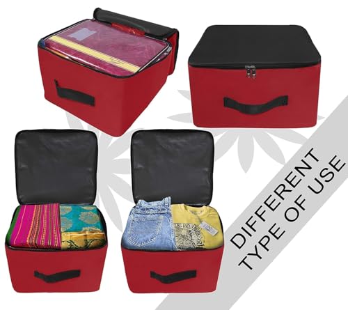 Image of Storite 10 Pack Nylon Underbed Moisture Proof Wardrobe Organizer Storage Bag for Clothes With Zipper Closure and Handle Square - (Red & Black, 38.1x25.4x35 cm)