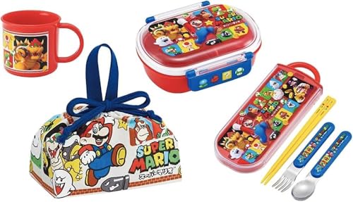 スケーター(Skater) マリオ 23 抗菌 食洗機対応 ふわっとフタタイトランチボックス 小判型 お弁当箱 360ml トリオセット (箸/スプーン/フォーク) コップ ランチ巾着 ルイージ ヨッシー キノピオ キッズ こども キャラクター ふんわり